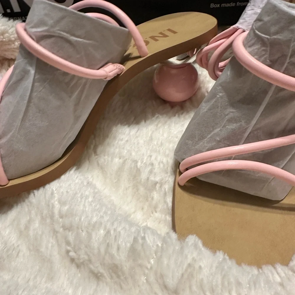INC International Concepts Women's Light Pink Wrap Sandals